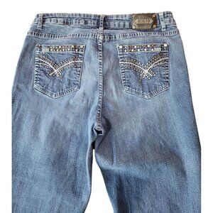 Tru Luxe Jeans‎ Womens Denim Mid Rise Stretch Embellished Pocket Blue Size 32